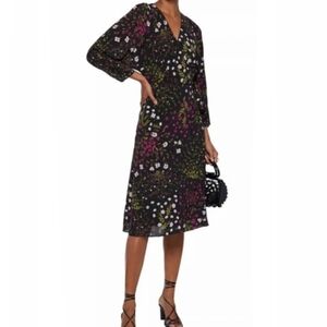 Joie Acantha Black Floral Botanical Wrap Dress